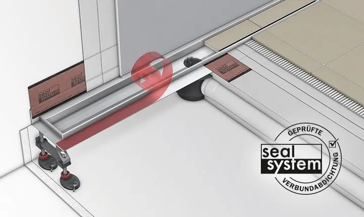 Shower channel, straight, with wall upstand and Seal System sealing ...